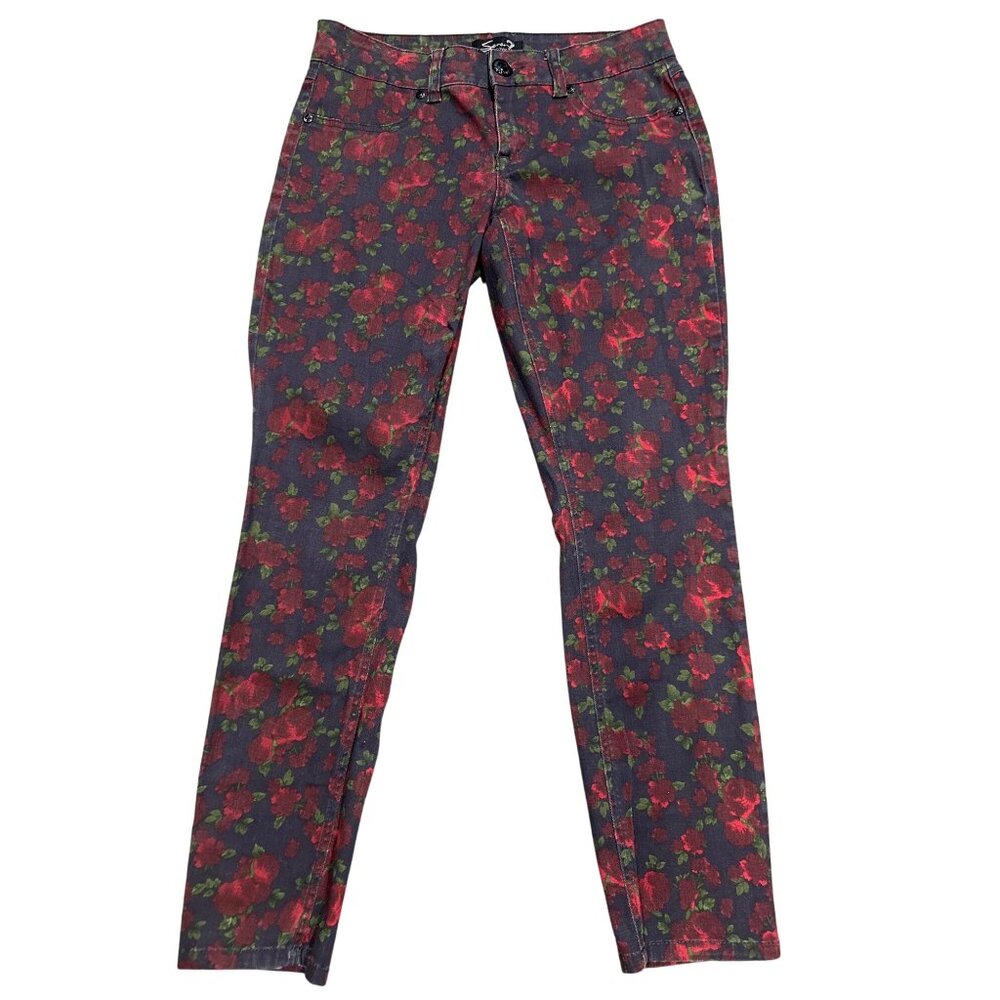 Seven7 Skinny Stretch Bold Floral Print Mid High Rise Jean Y2K Vintage Aesthetic